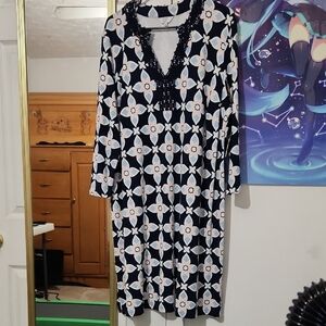 Crown & Ivy Navy and Pink Geometric Dress